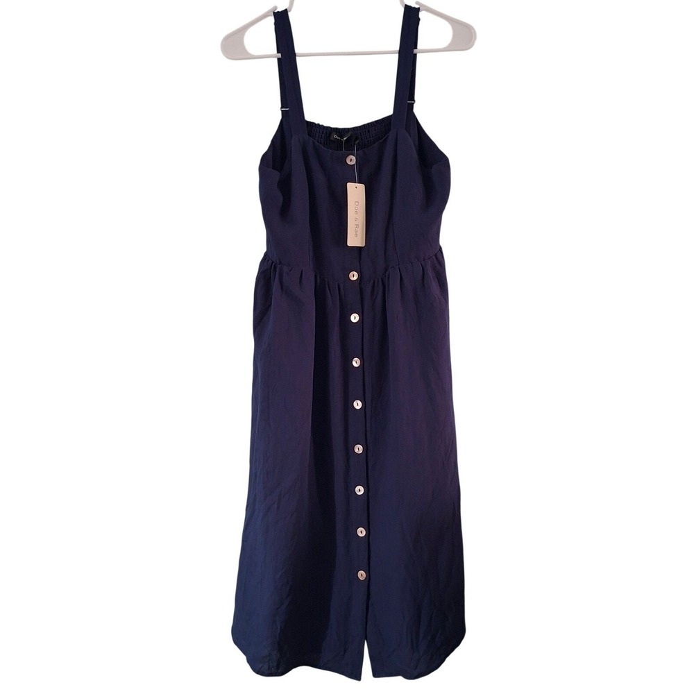 Doe & Rae Dress New Womens Navy Blue NWT Button Down Sun Dress M